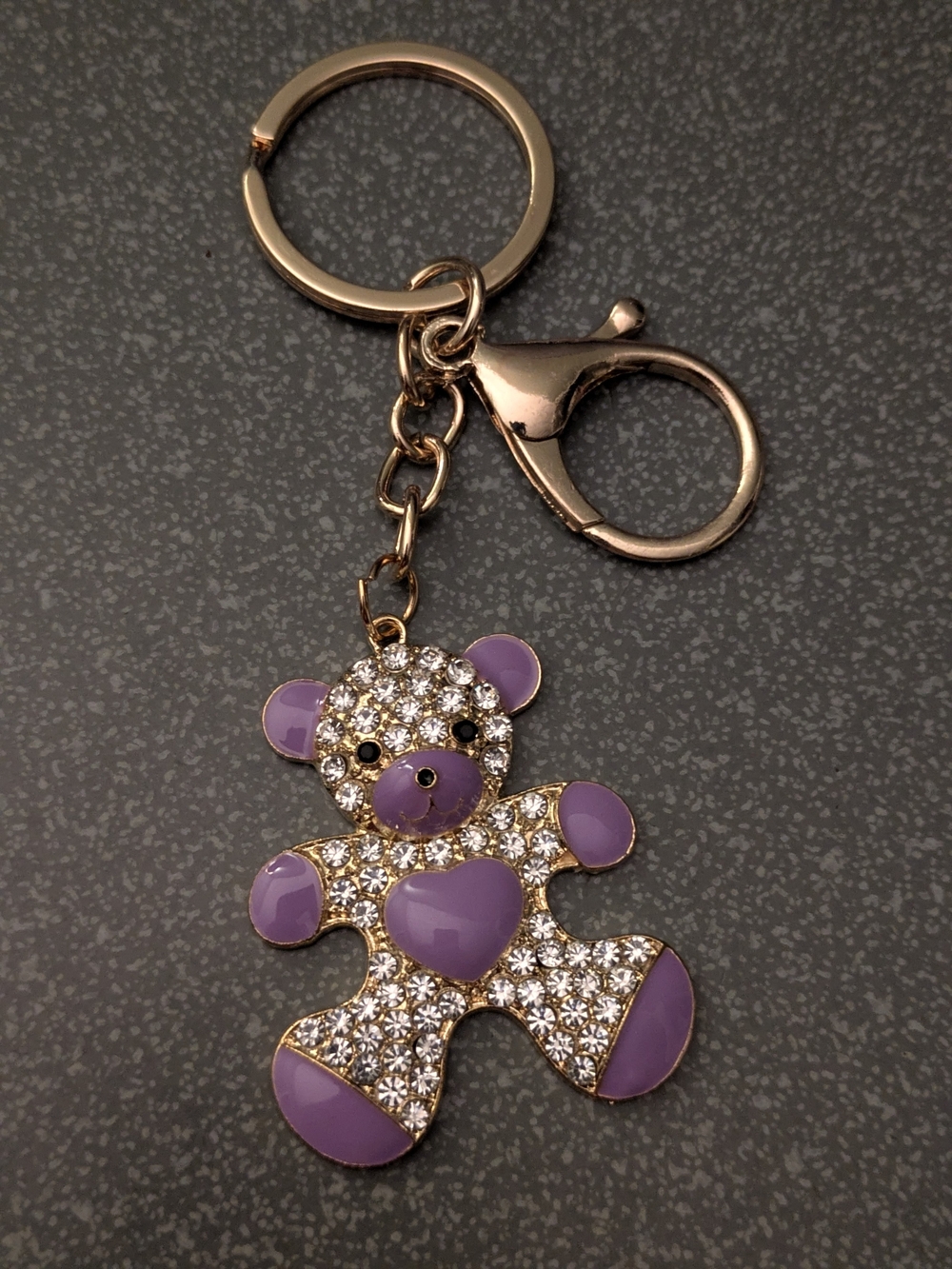 Mint Gold-Tone Teddy Bear Keychain with Purple Accents